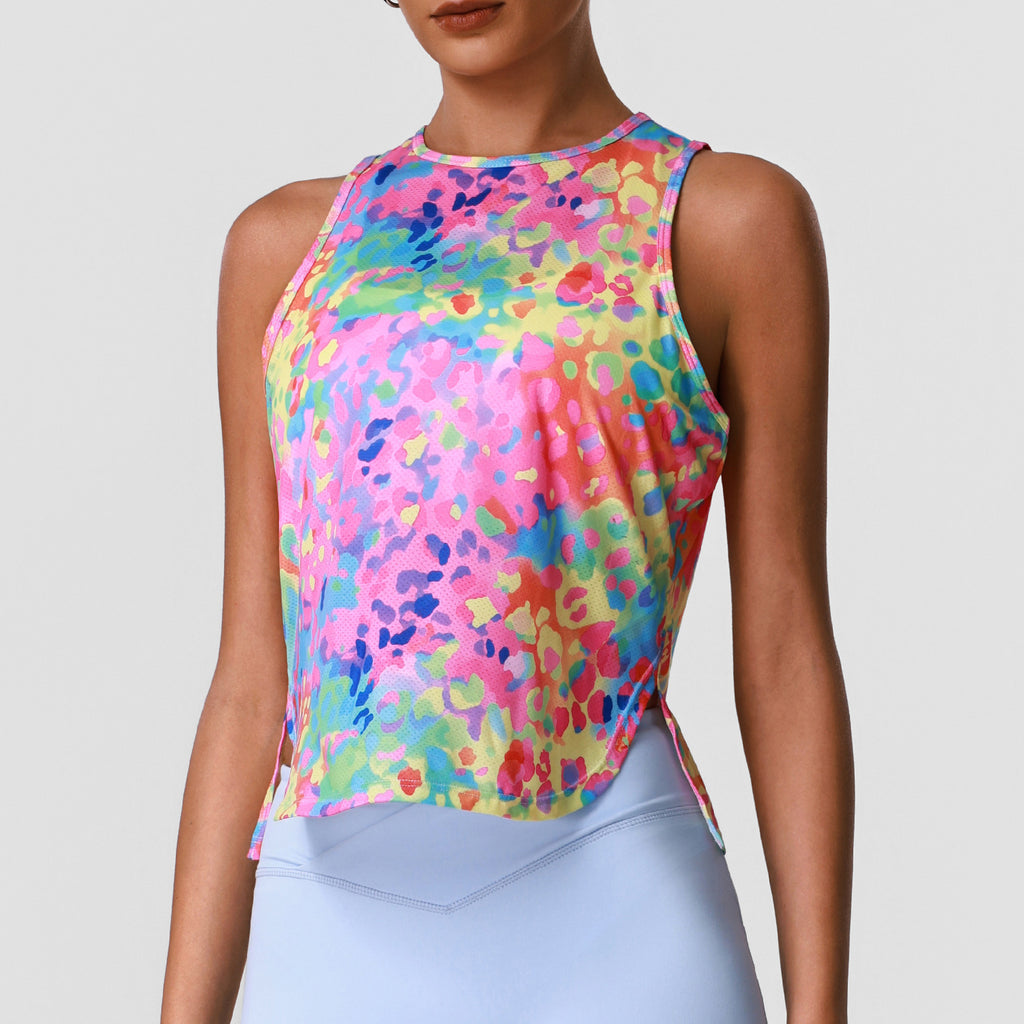 Summer Ice Sports Vest Printed Blouse Women Outer Wear Fitness Wait Lifting Special Training Running Yoga Clothes Top