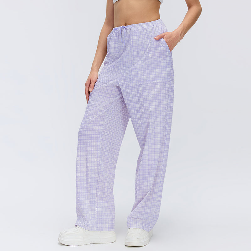 Spring Summer Lightweight Quick Drying Track Pants Women Bubble Plaid Loose Fitting Slimming All Matching Casual Trousers