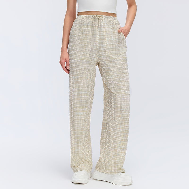 Spring Summer Lightweight Quick Drying Track Pants Women Bubble Plaid Loose Fitting Slimming All Matching Casual Trousers