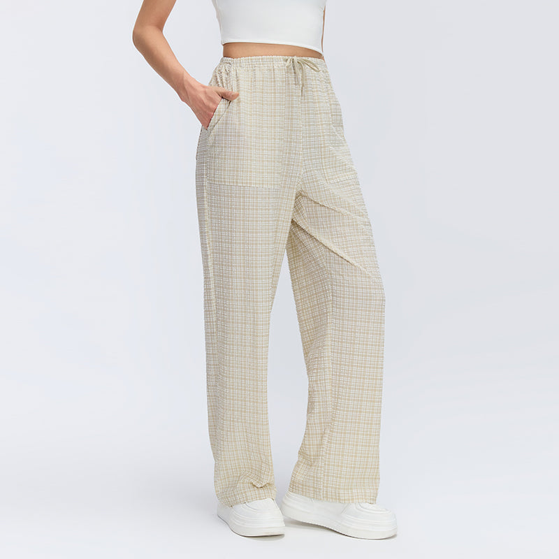 Spring Summer Lightweight Quick Drying Track Pants Women Bubble Plaid Loose Fitting Slimming All Matching Casual Trousers