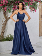 Royal blue maxi dress with sweetheart neckline, fitted bodice and gathered A-line skirt