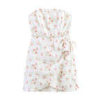 Floral strapless wrap dress with gathered bodice and side tie detail
