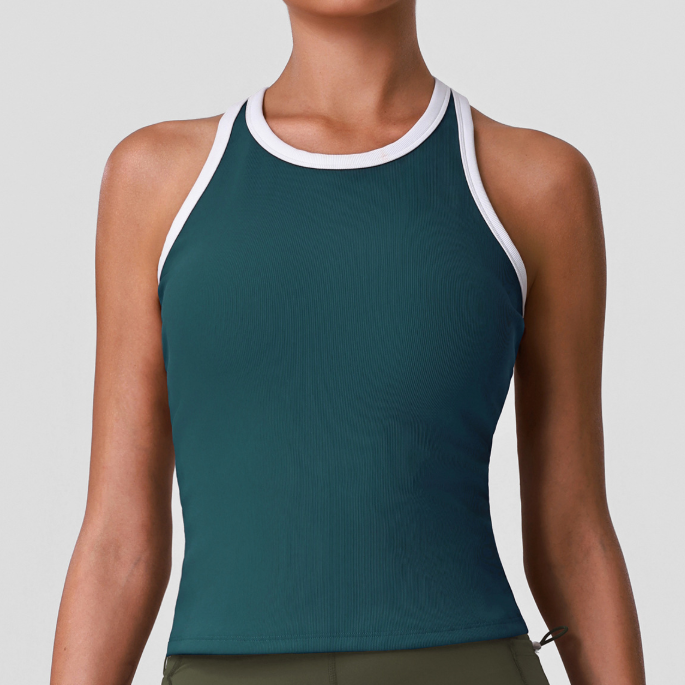 Tight Contrast Color round Neck Sports Vest Yoga Clothes Sleeveless Quick Drying Top Breast Holding Fitness Outer Vest