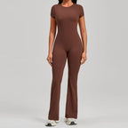 Bare Back Short Sleeve Nude Feel Yoga Jumpsuit Outer Wear