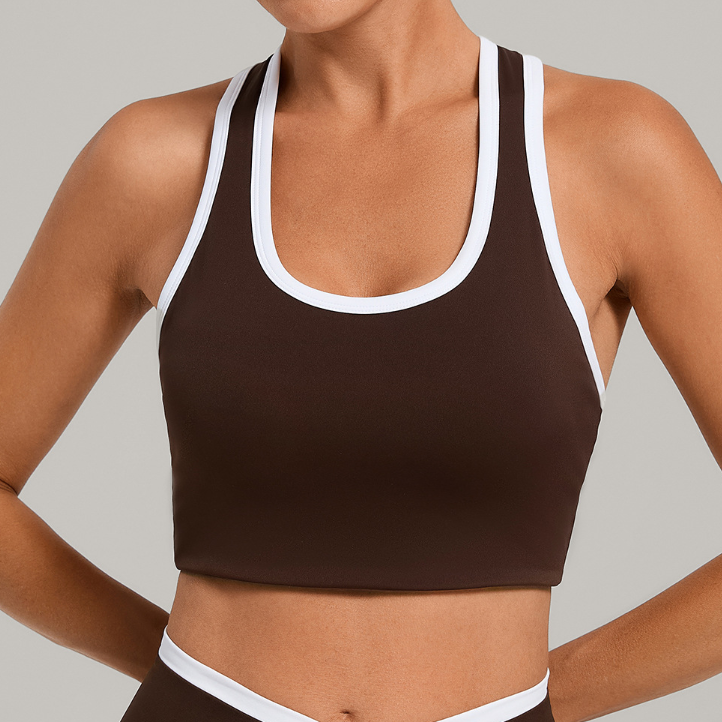 Autumn Sand U Collar Contrast Color Binding Sports Vest Women Tight Beauty Back Exercise Top Skinny Running Workout Clothes