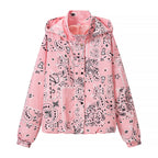 Spring Women Irregular Asym Pattern Print Zipper Jacket