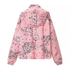 Spring Women Irregular Asym Pattern Print Zipper Jacket