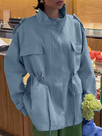 Autumn Winter Pure Cotton Turtleneck Cinched Drawstring