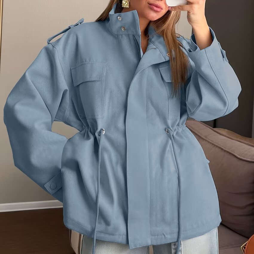Autumn Winter Pure Cotton Turtleneck Cinched Drawstring
