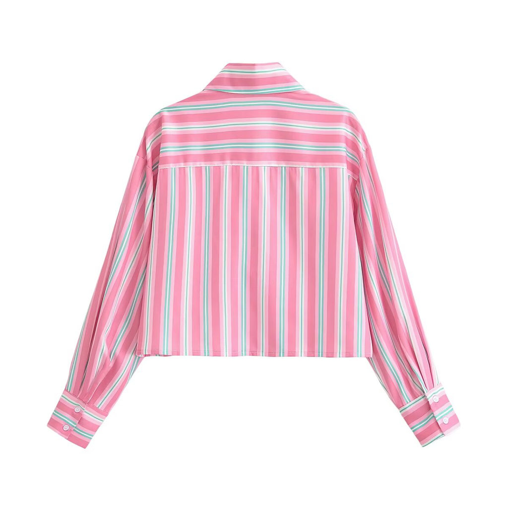 Women Clothing Summer Design Niche Lace Striped Shirt