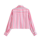 Women Clothing Summer Design Niche Lace Striped Shirt