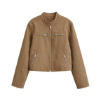 Women Clothing Summer Street Stand Collar Rivet Jacket Coat