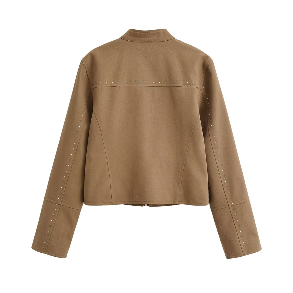 Women Clothing Summer Street Stand Collar Rivet Jacket Coat