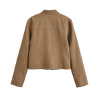 Women Clothing Summer Street Stand Collar Rivet Jacket Coat