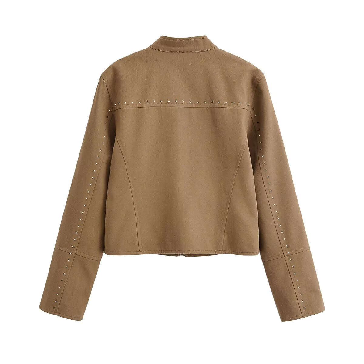 Women Clothing Summer Street Stand Collar Rivet Jacket Coat