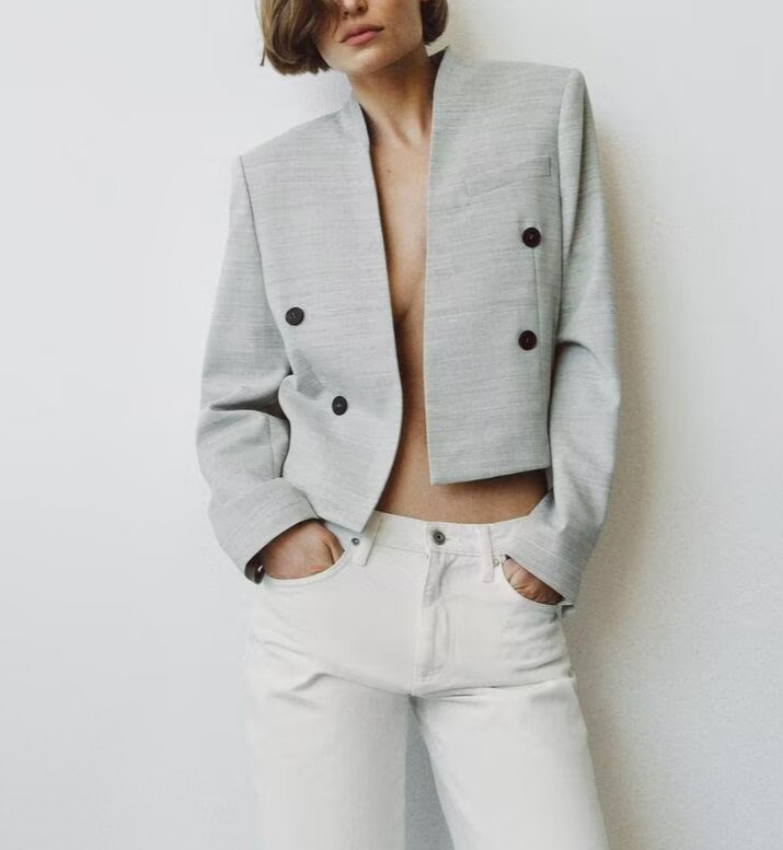 Women Clothing Long Sleeve V neck Short Blazer