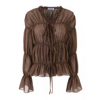 French Gentle Pleated Lace up Sun Protection Shirt Women