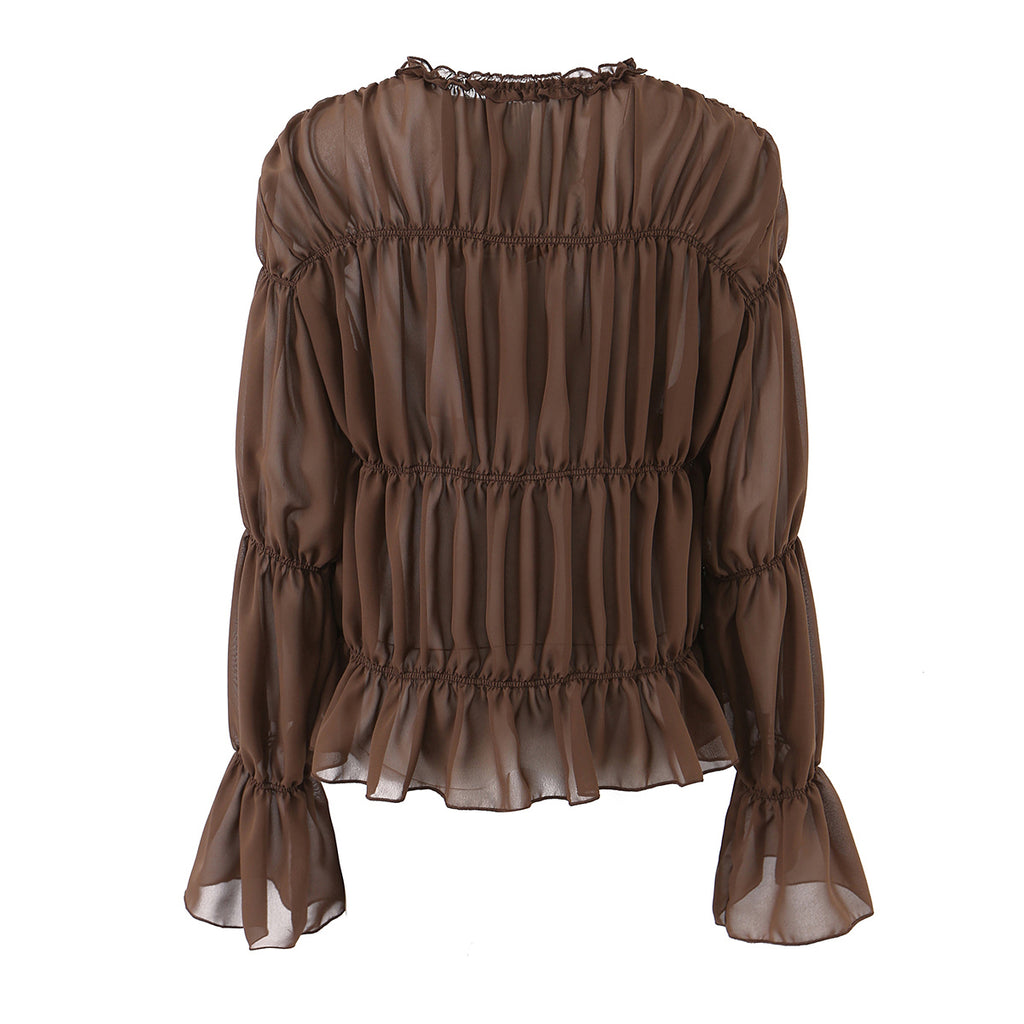 French Gentle Pleated Lace up Sun Protection Shirt Women