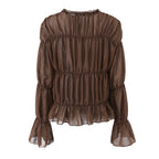 French Gentle Pleated Lace up Sun Protection Shirt Women