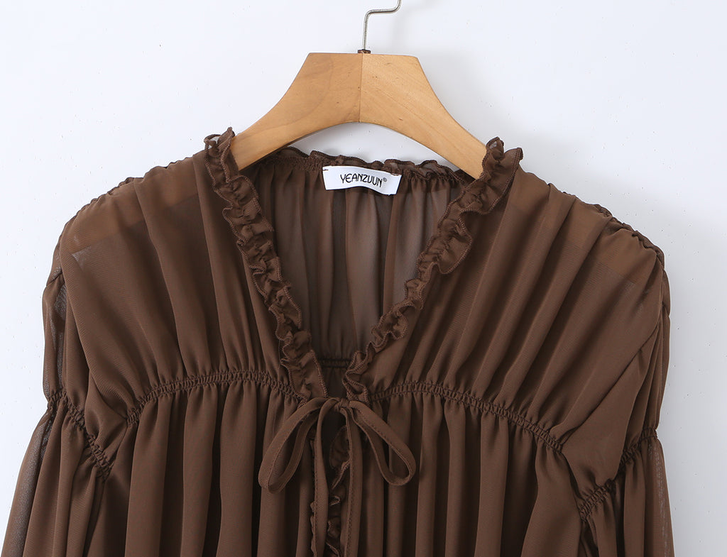 French Gentle Pleated Lace up Sun Protection Shirt Women