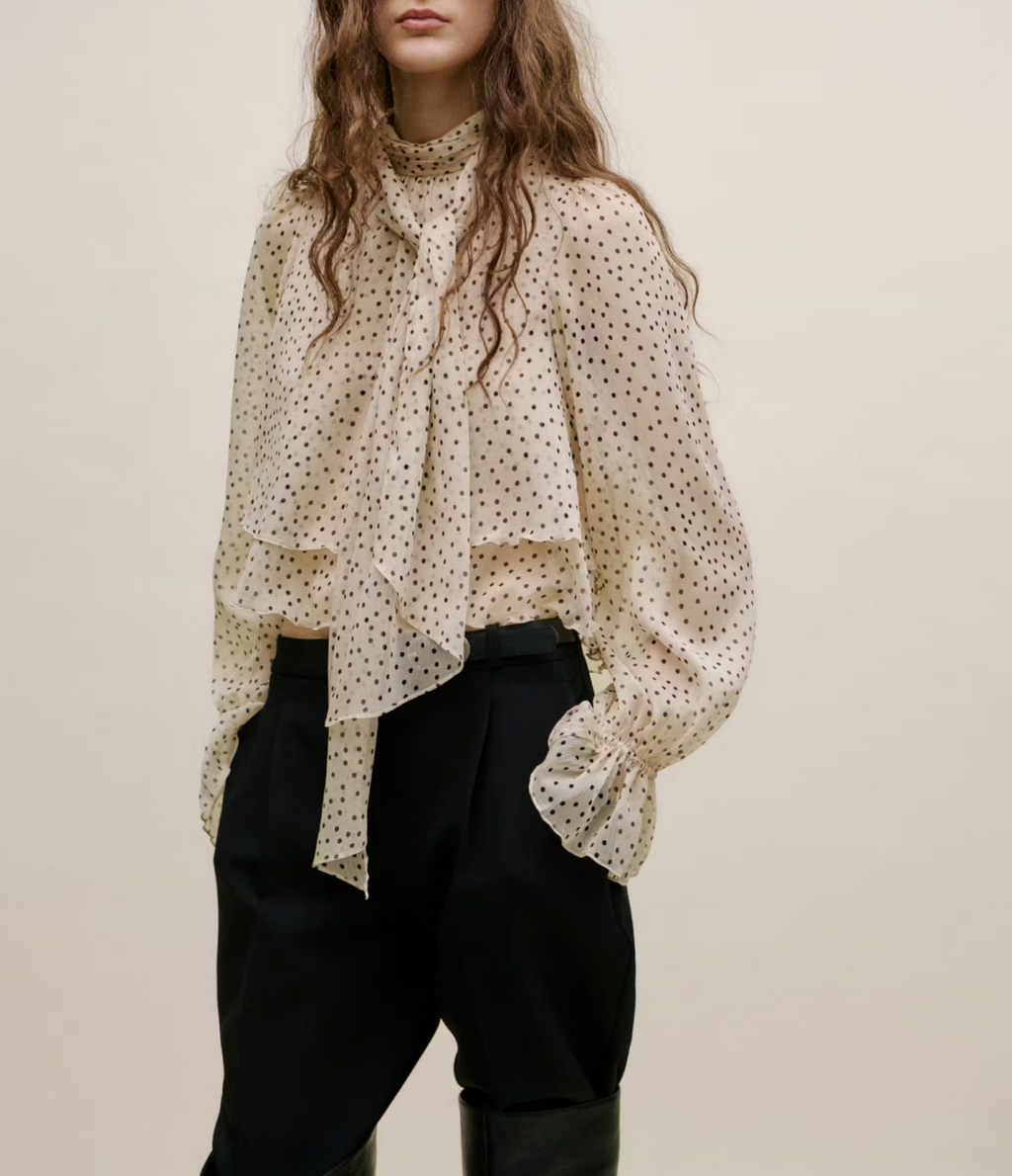 Women Clothing Top A Designer Touch Bow Tie Polka Dots