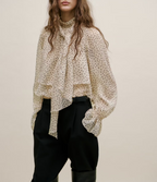 Women Clothing Top A Designer Touch Bow Tie Polka Dots