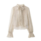 Women Clothing Top A Designer Touch Bow Tie Polka Dots