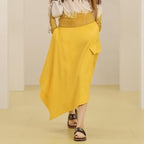 Summer Yellow High Waist Asymmetric Office Casual All Match