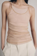 Women Clothing Summer round Neck Double Layer Silk Net