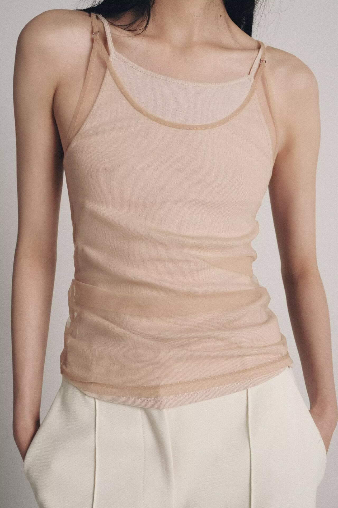 Women Clothing Summer round Neck Double Layer Silk Net
