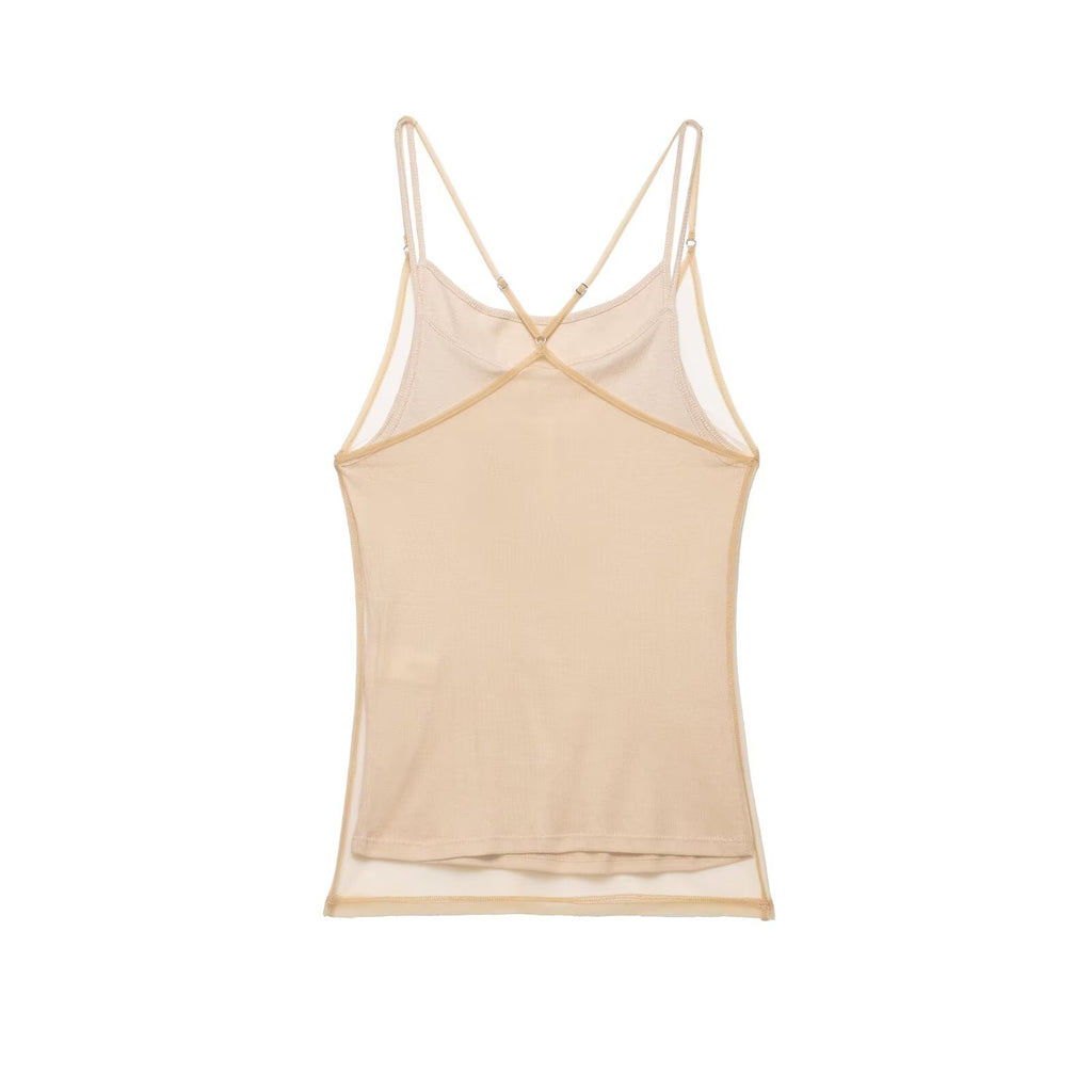 Women Clothing Summer round Neck Double Layer Silk Net