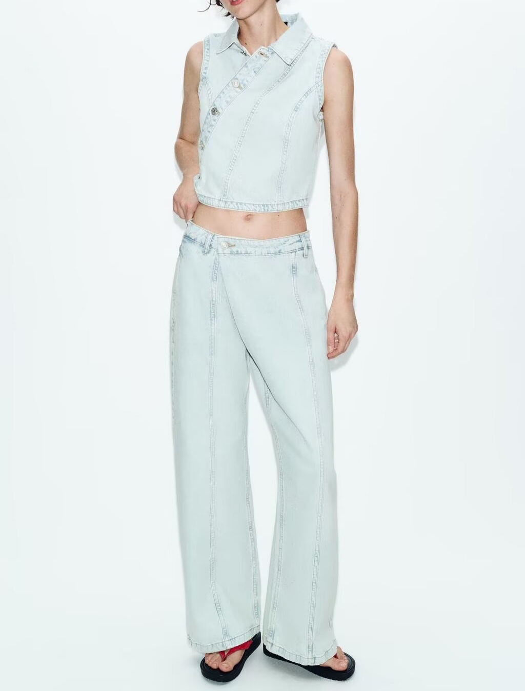Women Clothing Denim Double Breasted Vest Jeans Suit