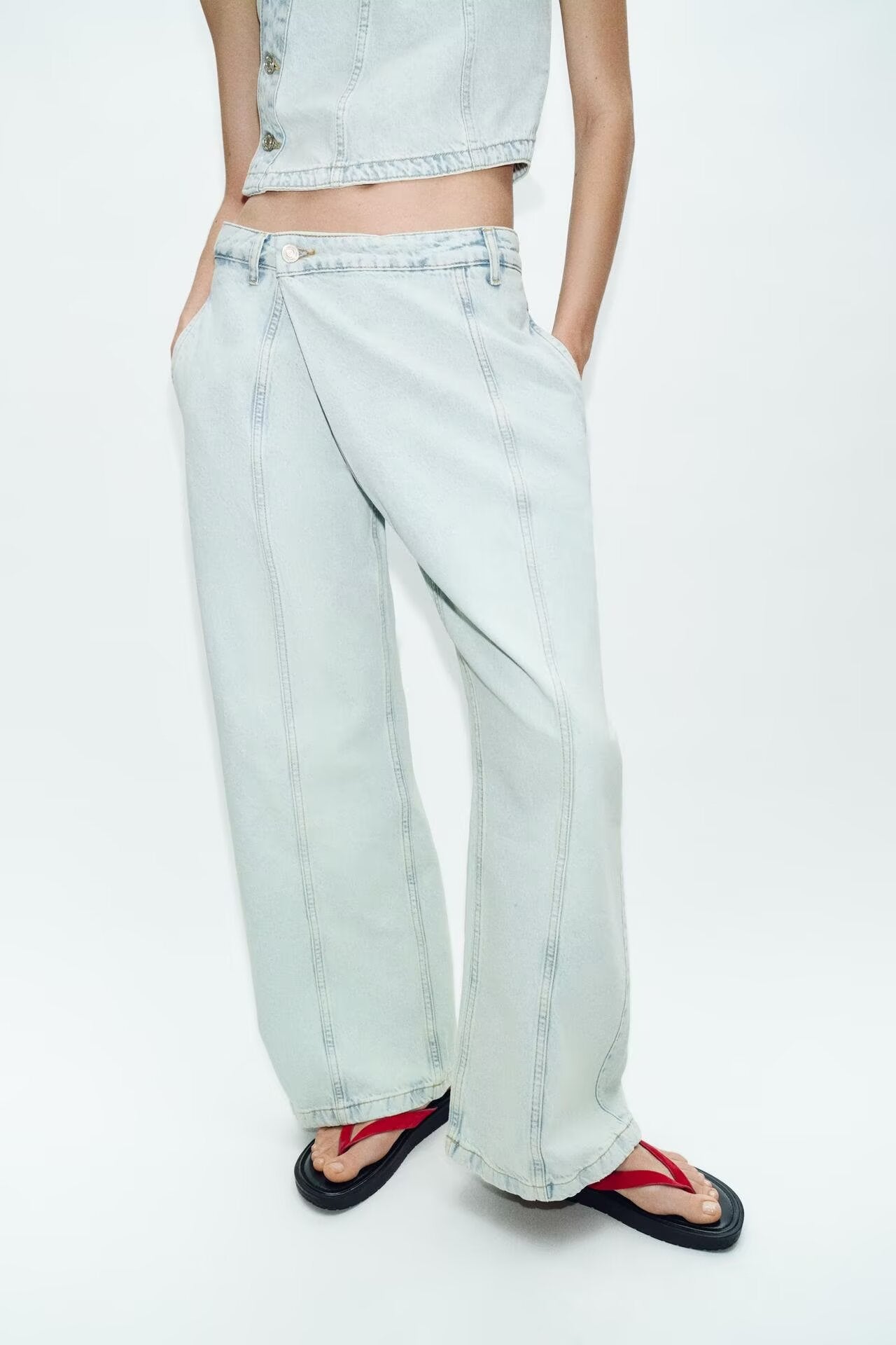 Women Clothing Denim Double Breasted Vest Jeans Suit