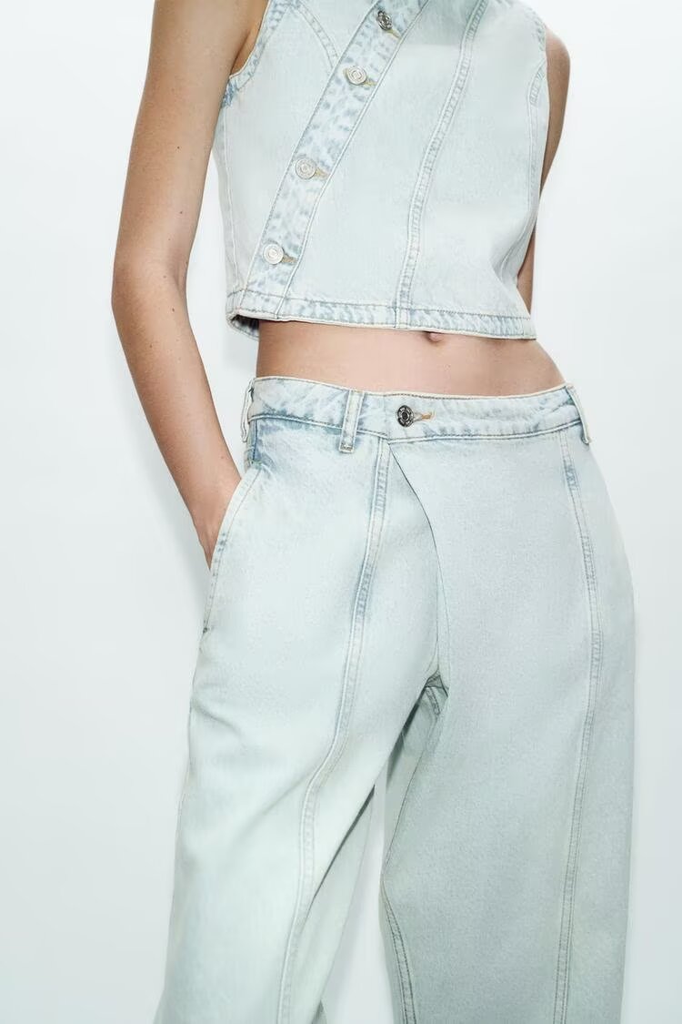 Women Clothing Denim Double Breasted Vest Jeans Suit