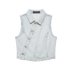 Women Clothing Denim Double Breasted Vest Jeans Suit