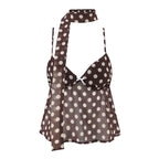 Sexy Retro Dots V neck Strap Top with Lace up Silk Scarf