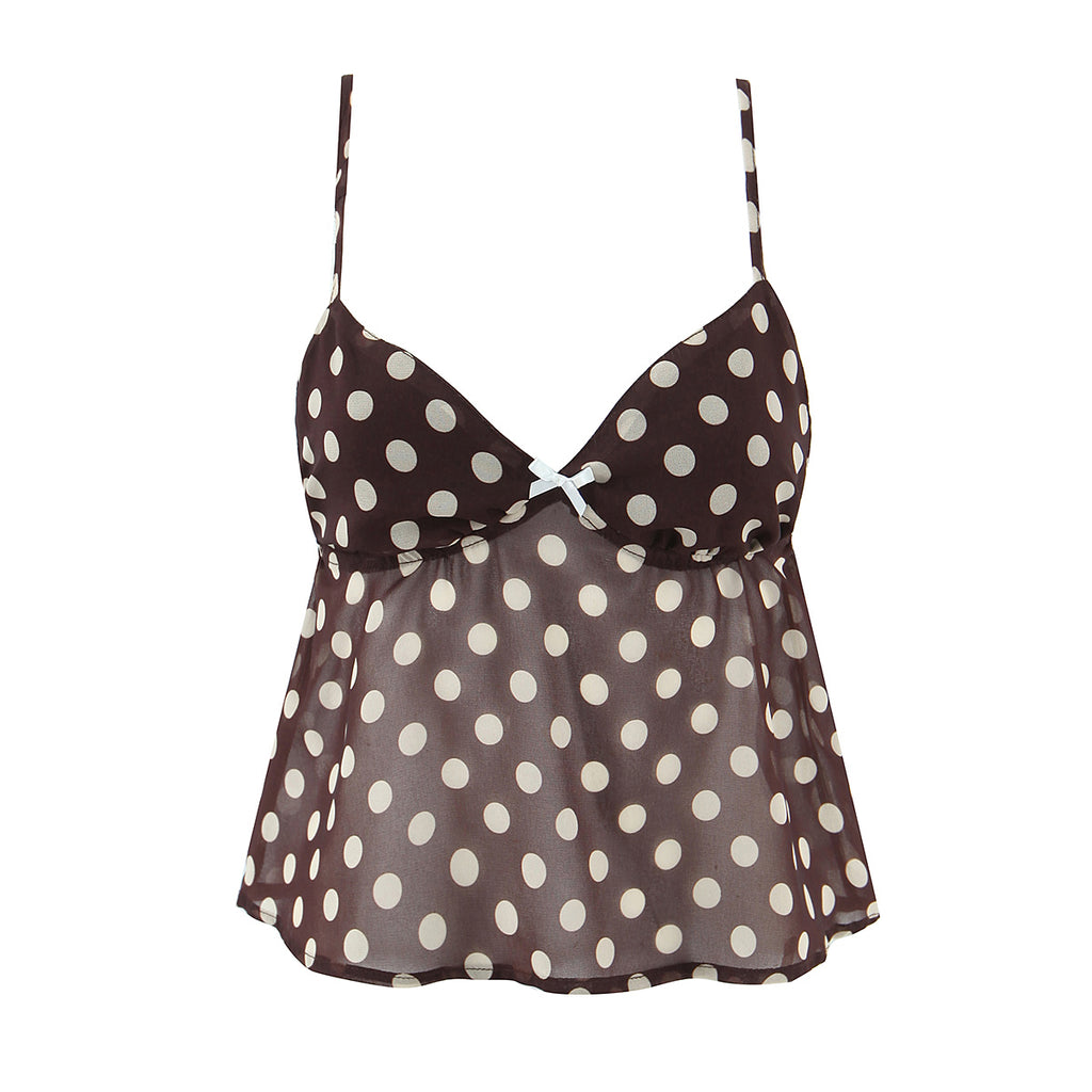 Sexy Retro Dots V neck Strap Top with Lace up Silk Scarf