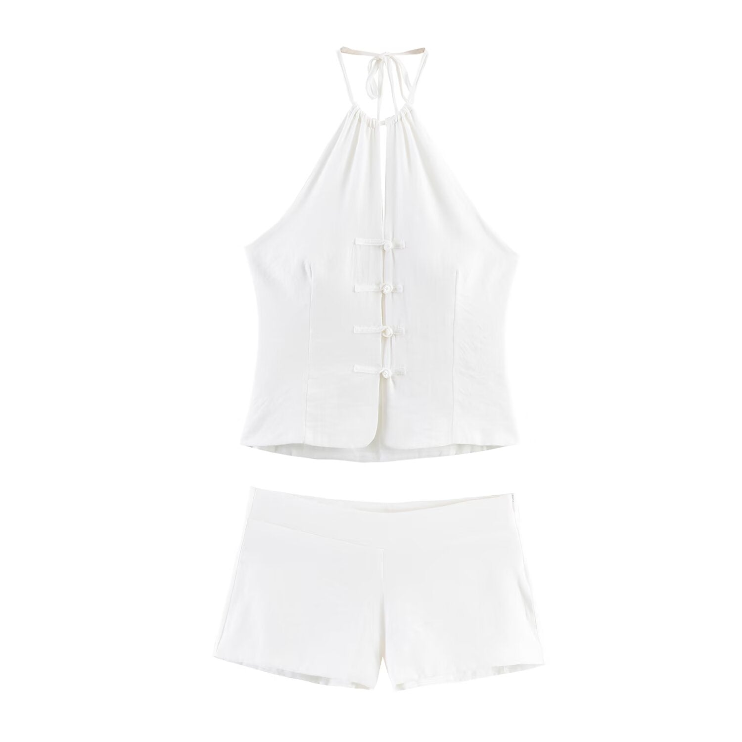 Women Decorated Row Button Hanging Collar Top HW Mini