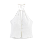 Women Decorated Row Button Hanging Collar Top HW Mini