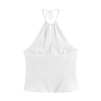Women Decorated Row Button Hanging Collar Top HW Mini