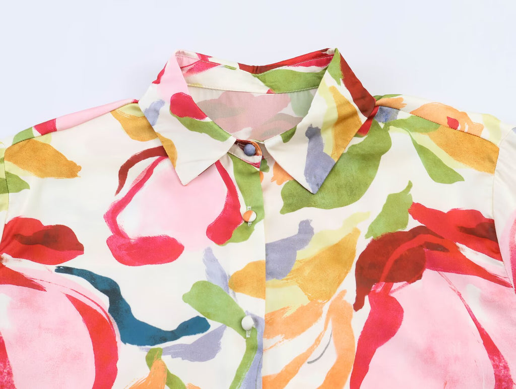 Summer Collection French Artistic Floral Print Silk Satin