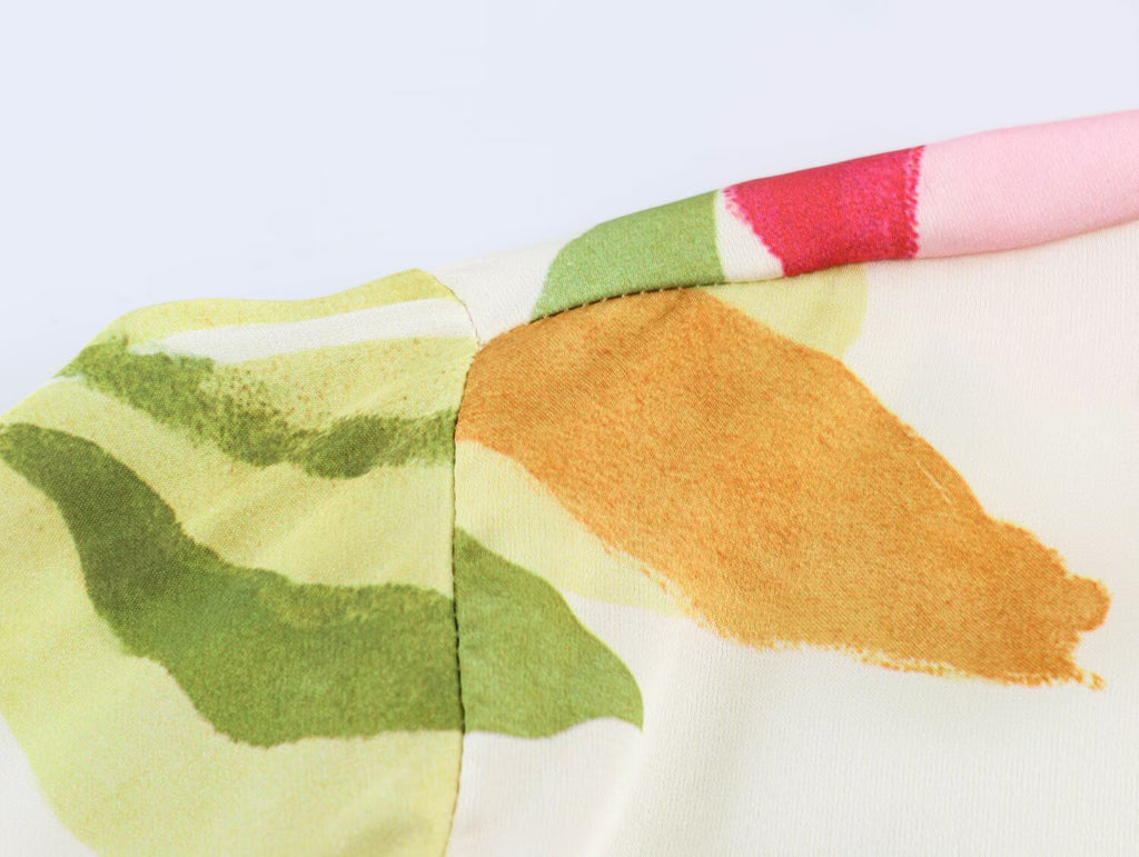 Summer Collection French Artistic Floral Print Silk Satin