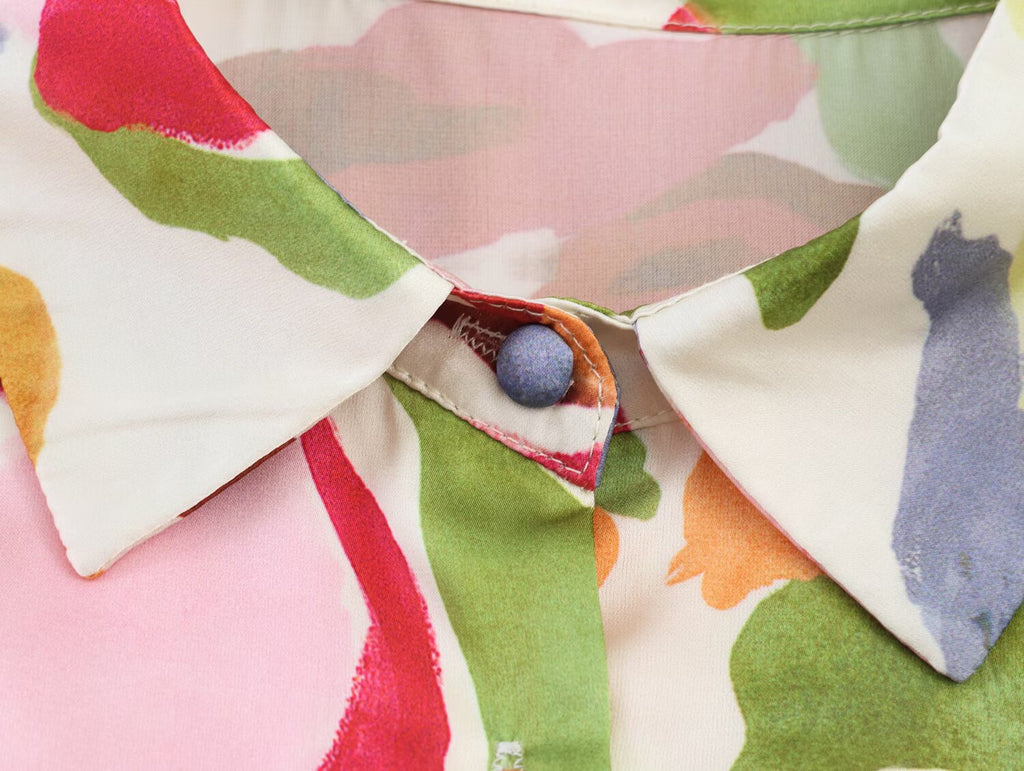 Summer Collection French Artistic Floral Print Silk Satin