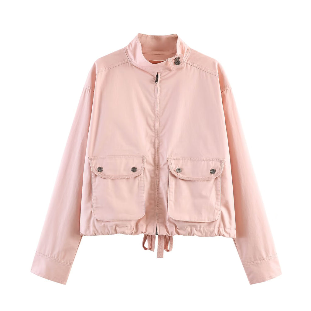 Women Clothing Summer Solid Color All Matching Stand Collar