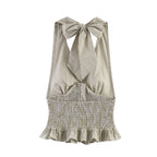 Women Clothing Summer Honeycomb Small Plaid Hanging Collar