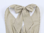 Women Clothing Summer Honeycomb Small Plaid Hanging Collar