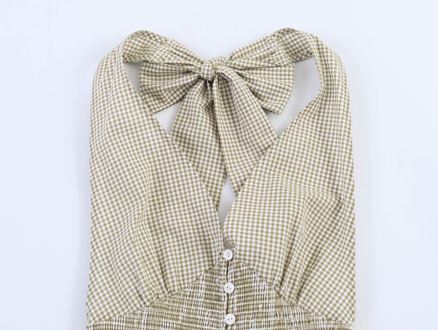 Women Clothing Summer Honeycomb Small Plaid Hanging Collar