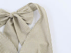 Women Clothing Summer Honeycomb Small Plaid Hanging Collar