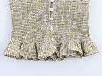 Women Clothing Summer Honeycomb Small Plaid Hanging Collar