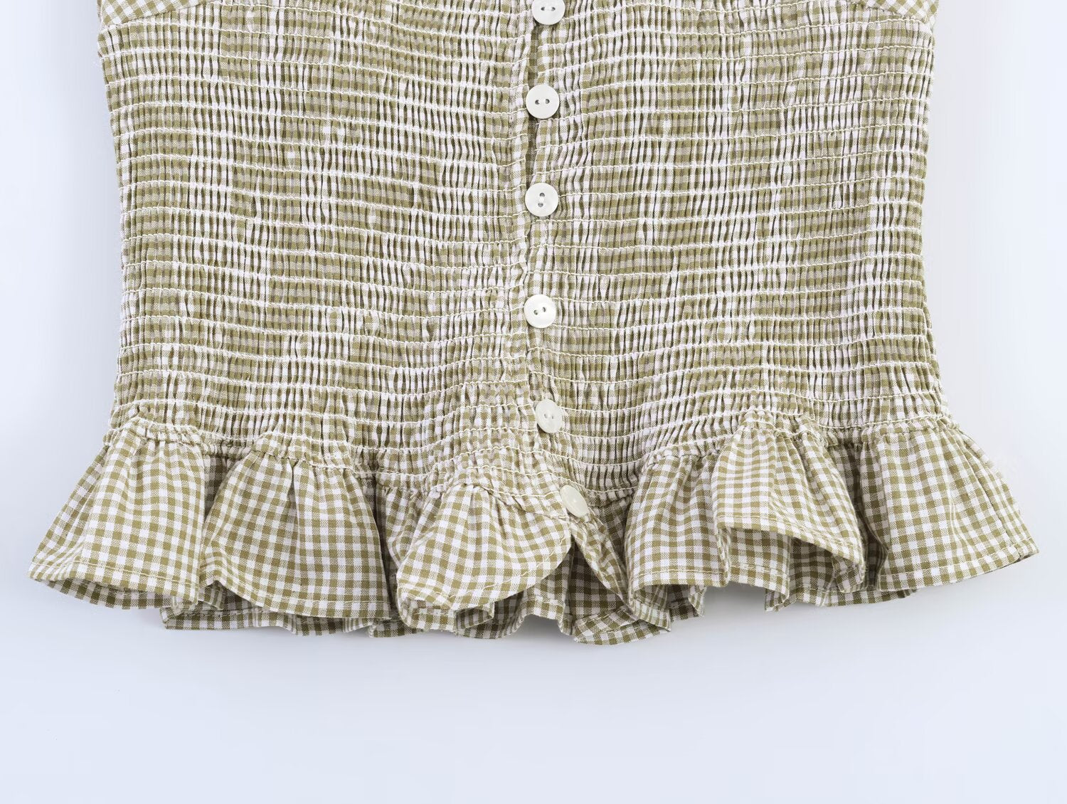 Women Clothing Summer Honeycomb Small Plaid Hanging Collar